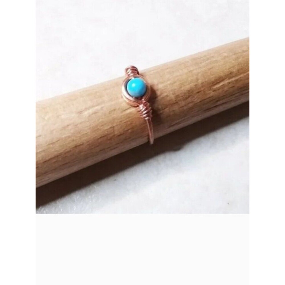 Sz 7 ~ Handmade! Dainty Turquoise Gemstone Ring ~ Rustic Copper ~ Boho Chic